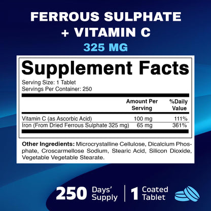 Ferrous Sulphate 325 mg  Vitamin C 100 mg  250 Coated Tablets
