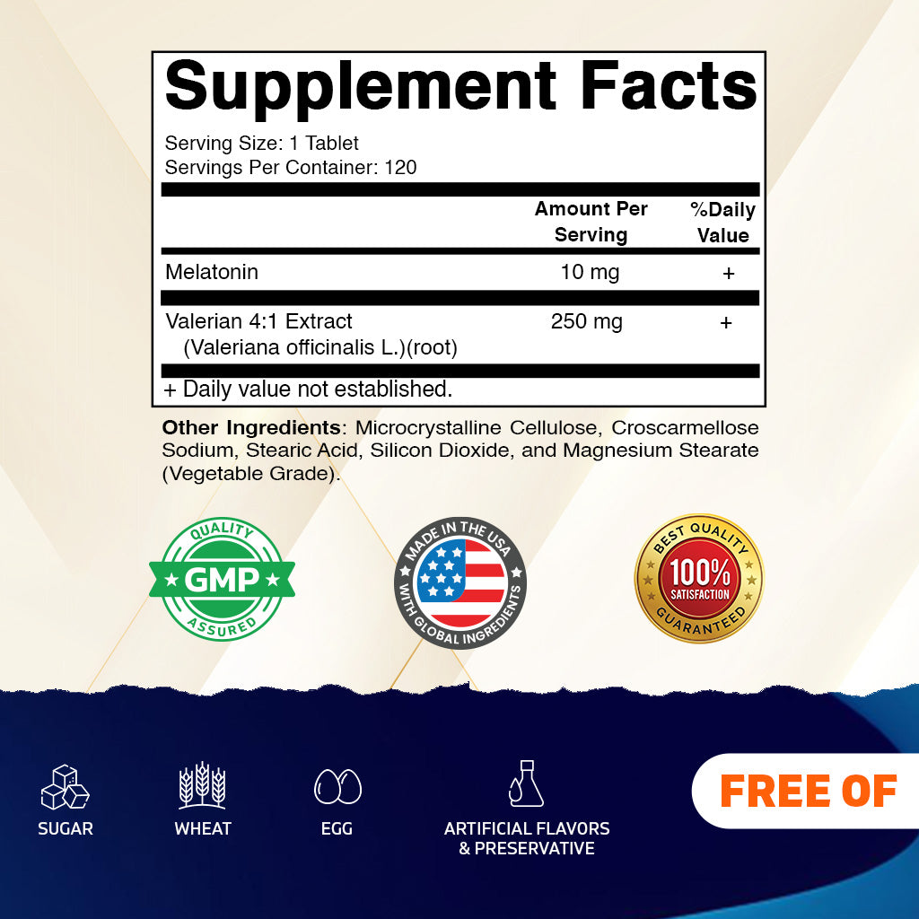 Melatonin 10mg + Valerian 4:1 Extract, 120 Tablets