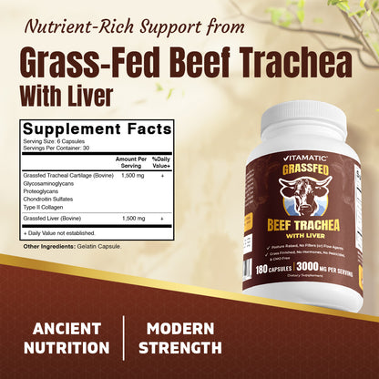 Vitamatic Grass-Fed Beef Trachea with Liver 180 Capsules