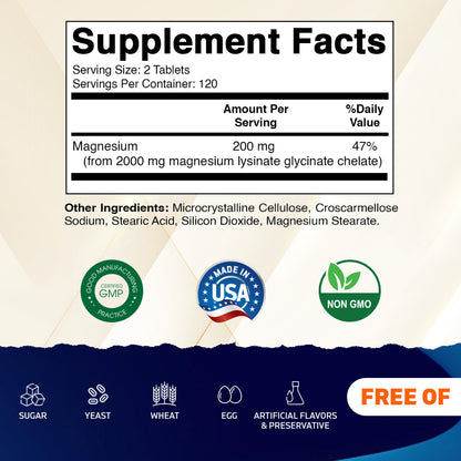 Vitamatic Magnesium as Glycinate Lysinate – 240 Tablets – 100% Chelated Magnesium