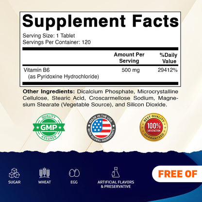 Vitamin B6 500mg, 120 Tablets