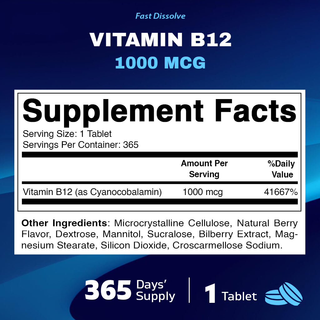 Vitamin B12 1000 mcg - 365 Fast Dissolve Tablets