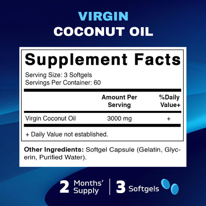 Virgin Coconut Oil 3000 mg Per Serving | 180 Softgels