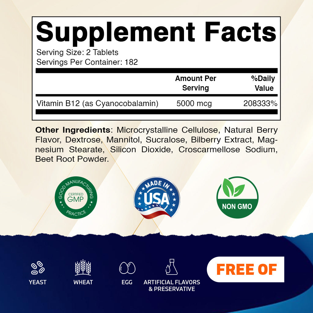 Vitamin B12 5000 mcg per Serving Fast Dissolve 365 Tablets