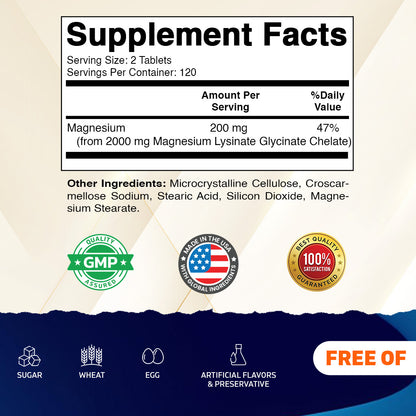 Magnesium Glycinate Lysinate 2000 mg per Serving, 240 Tablets