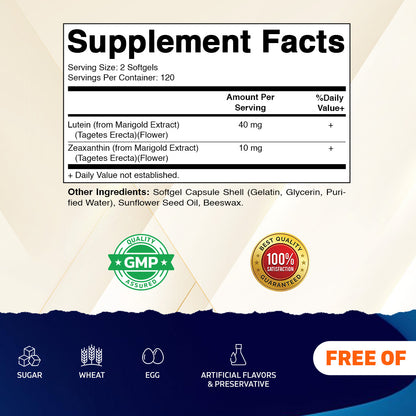 Lutein 40mg + Zeaxanthin 10mg, 240 Softgels