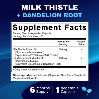 Milk Thistle with Dandelion Root - 180 Vegetarian Capsules