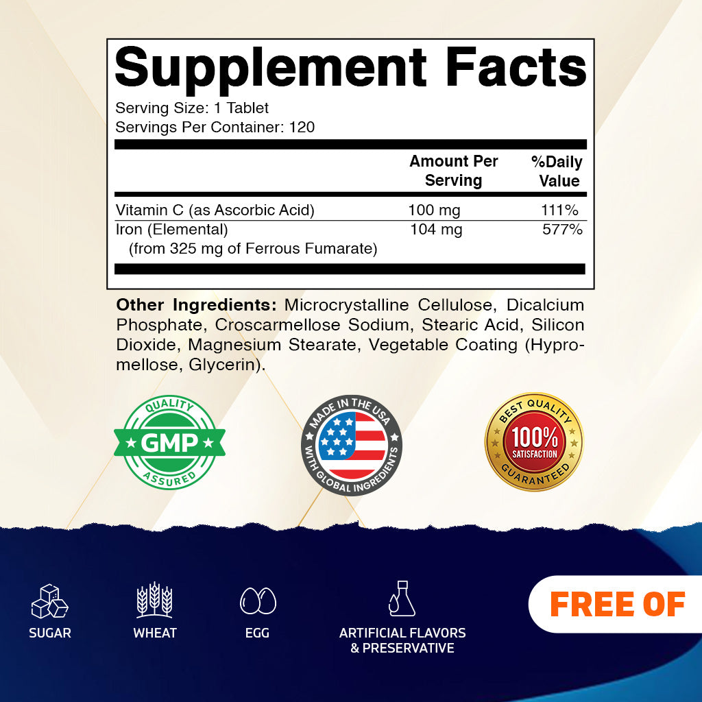 Ferrous Fumarate + Vitamin C, 120 Tablets