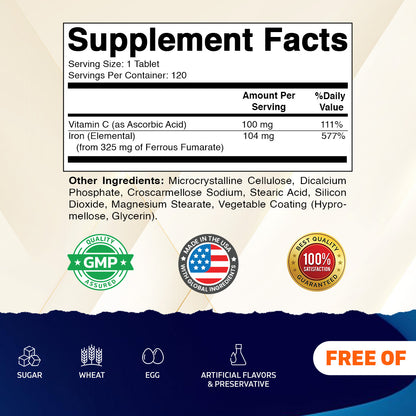 Ferrous Fumarate + Vitamin C, 120 Tablets