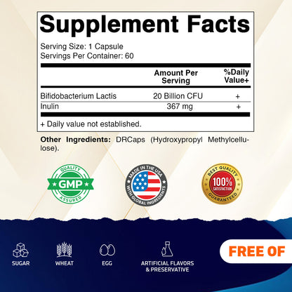 Bifidobacterium Lactis 20 Billion CFU, 60 Capsules
