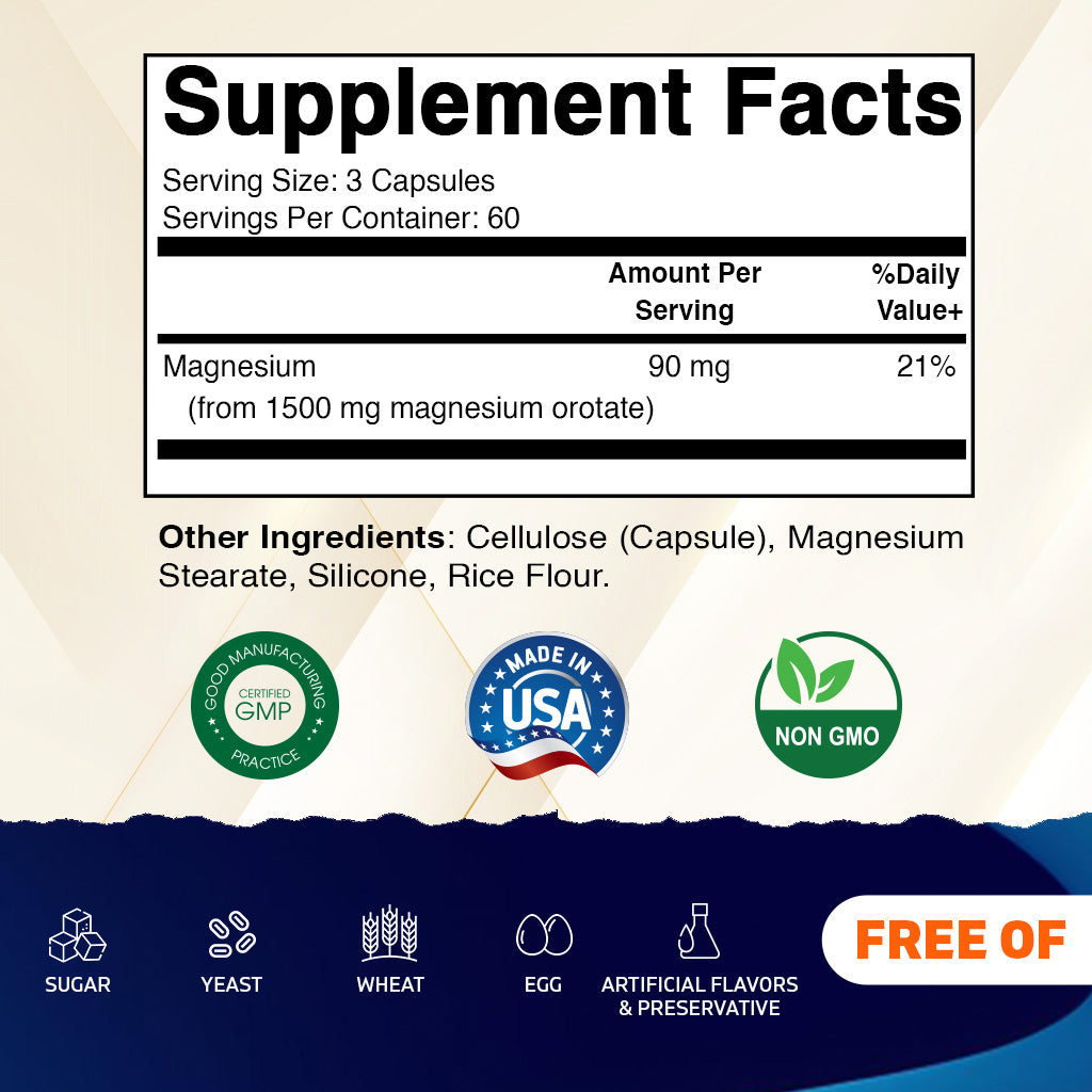 Vitamatic Magnesium Orotate Supplement – 1500mg per Serving, 180 Capsules