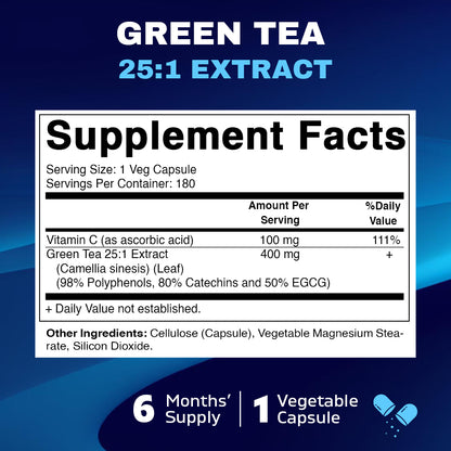 Green Tea Extract with Vitamin C - 180 Veg Capsules