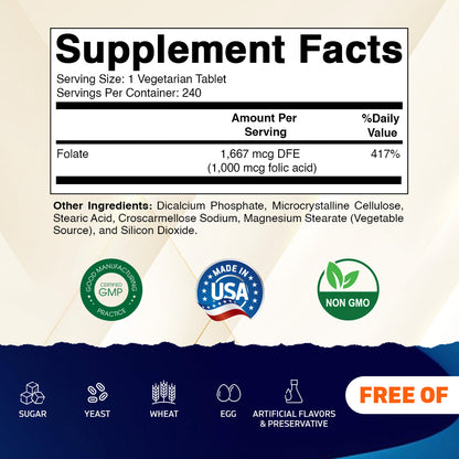Folic Acid 1 mg - 240 Tablets