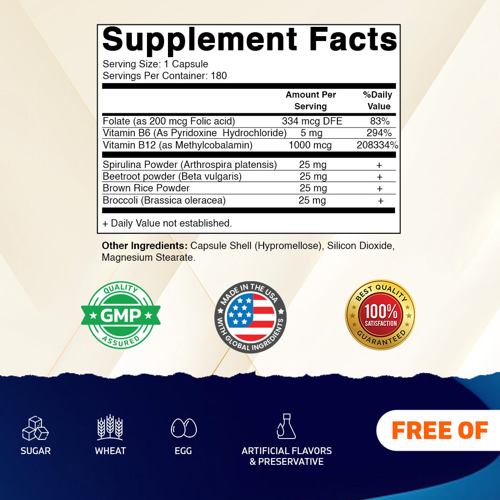 Vegan Methyl B12 1000 mcg + Folic Acid Capsules