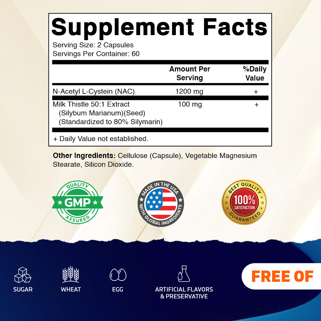 NAC + Milk Thistle Supplement, 120 Capsules
