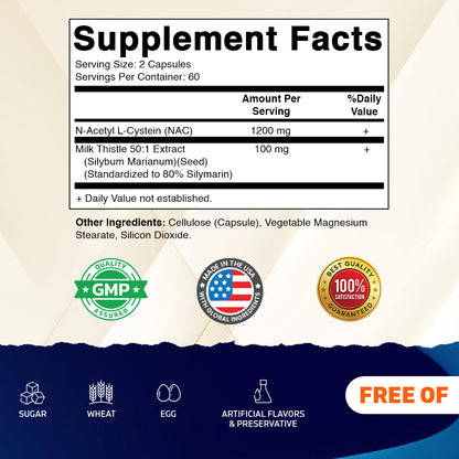 NAC + Milk Thistle Supplement, 120 Capsules