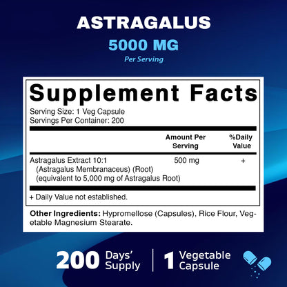 Astragalus 5000mg per serving - 200 Vegetarian Capsules