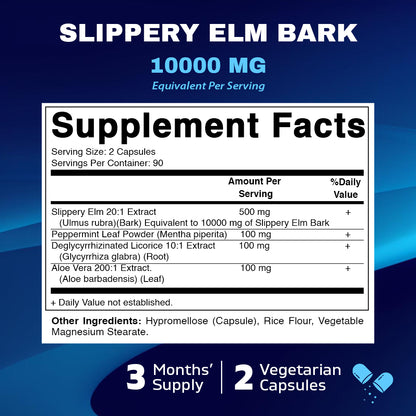 Slippery Elm Bark 10000mg 180 Vegetarian Capsule
