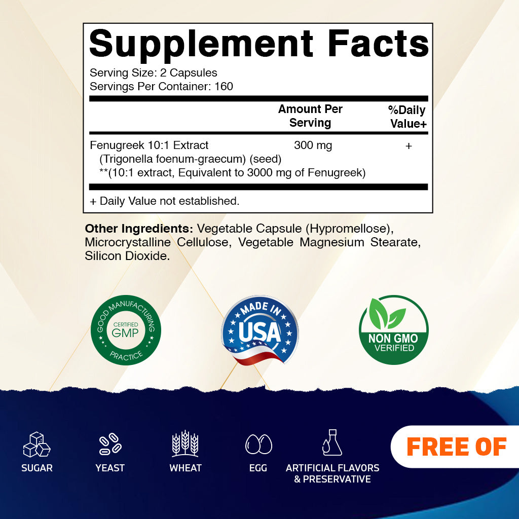 Fenugreek Capsules 3000mg - 320 Vegetarian Capsules