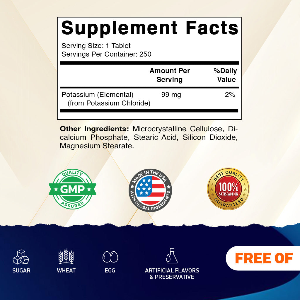 Potassium 99mg High Potency, 250 Tablets
