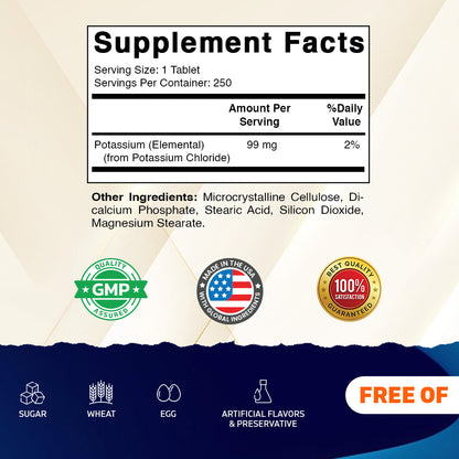 Potassium 99mg High Potency, 250 Tablets