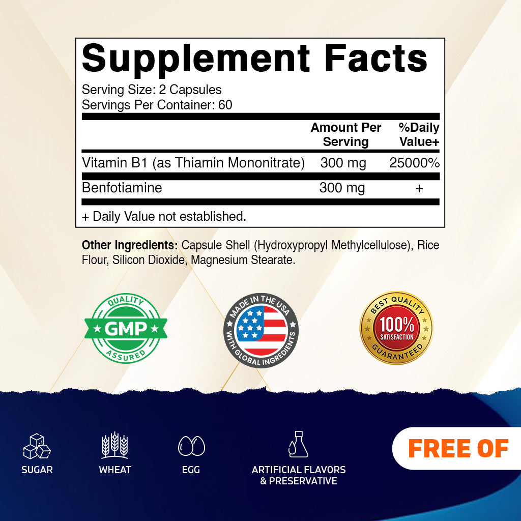 Benfotiamine 300mg + Vitamin B1, 120 Capsules