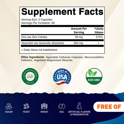 Zinc Quercetin - 120 Vegetable Capsules