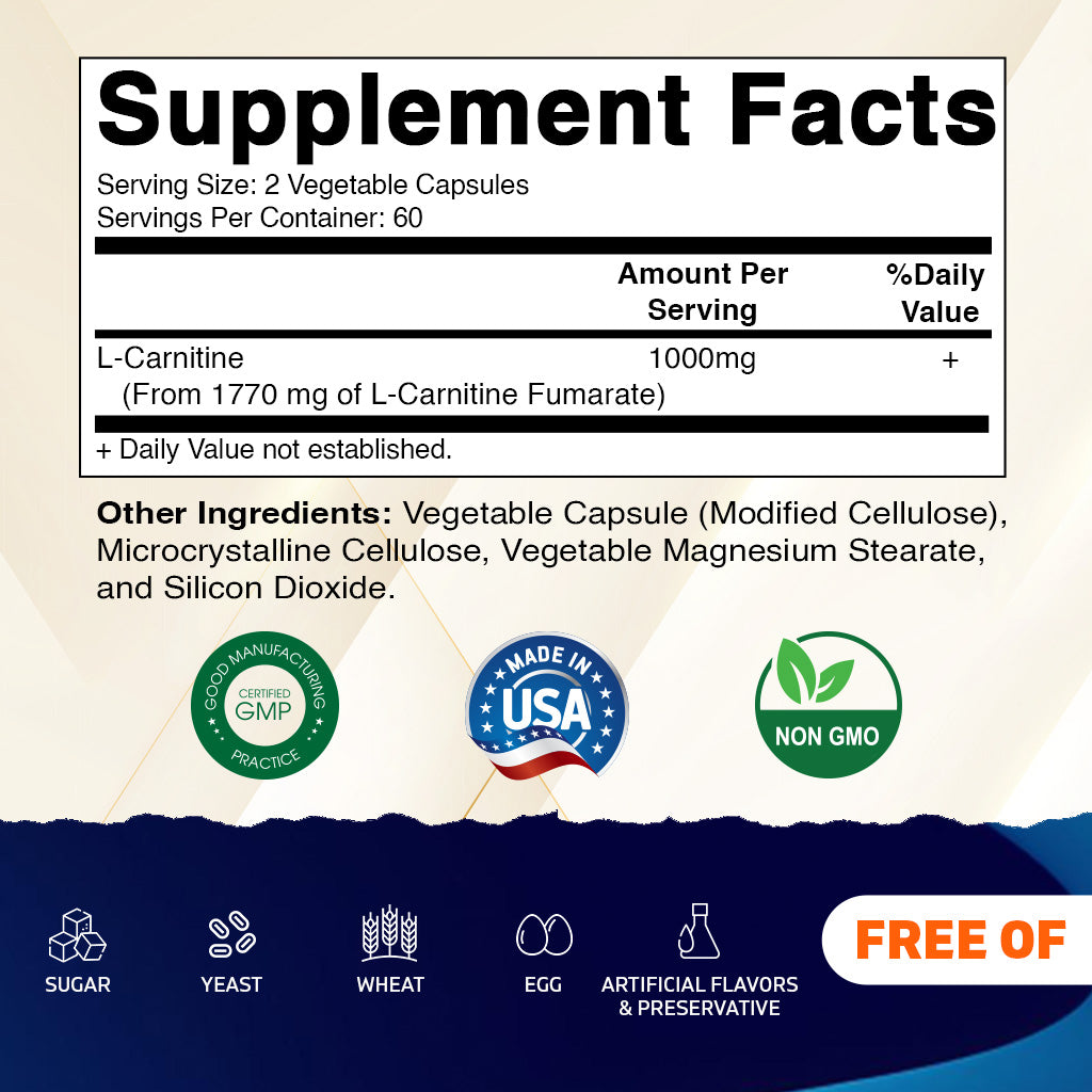 L-Carnititine Fumarate 1000 mg - 120 Vegetable Capsules Vitamatic L-Carnititine Fumarate 1000 mg - 120 Vegetable Capsules Vitamatic