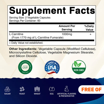 L-Carnititine Fumarate 1000 mg - 120 Vegetable Capsules