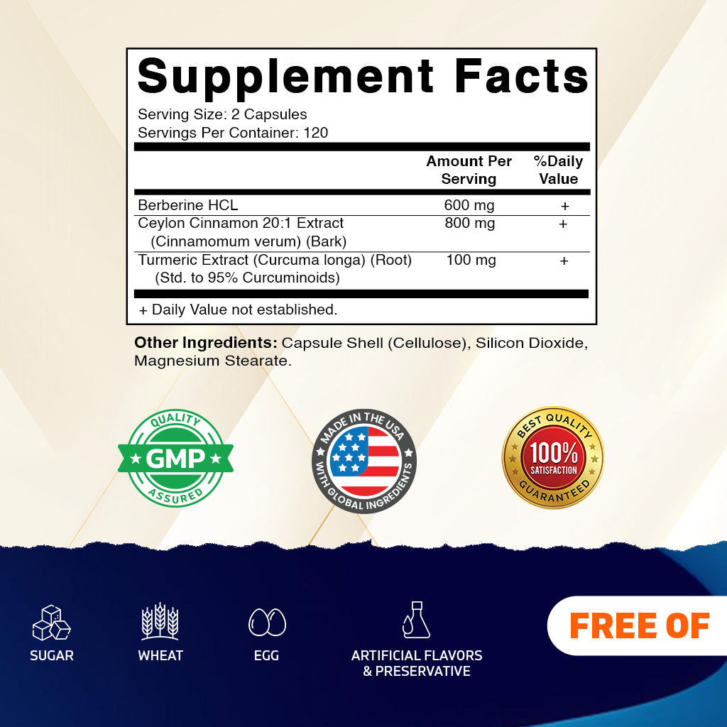 Berberine + Ceylon Cinnamon, 120 Capsules