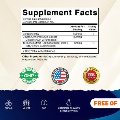 Berberine + Ceylon Cinnamon, 120 Capsules