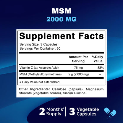 MSM 2000 mg with Vitamin C 75mg - 180 Veg Capsules