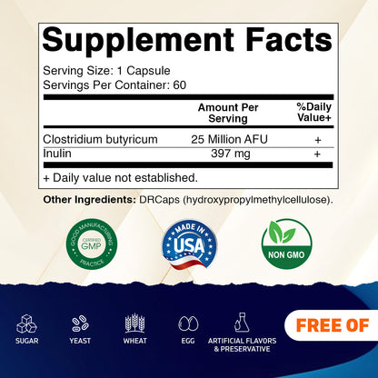 Clostridium butyricum 25 Million AFU - 60 DRCapsules