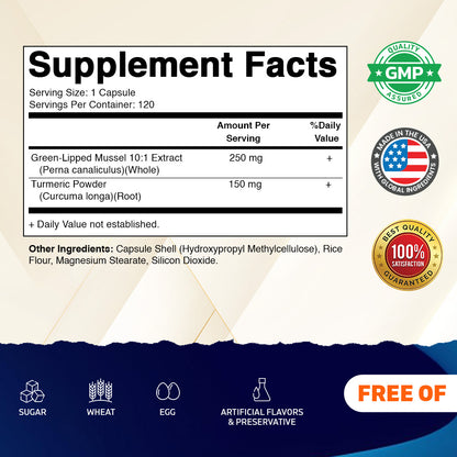 Green Lipped Mussel + Turmeric, 120 Capsules