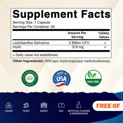 Lactobacillus Salivarius 2 Billion - 60 DR Capsules