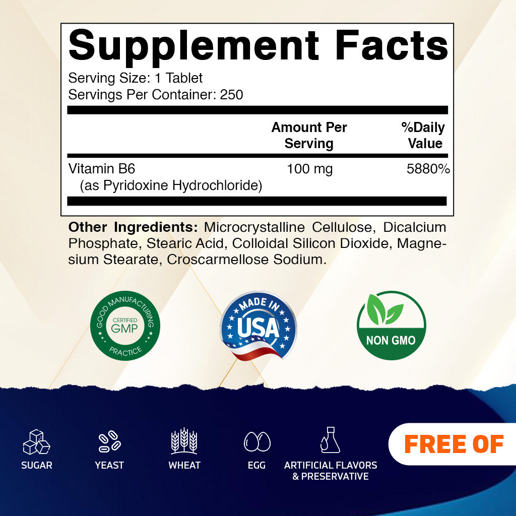 Vitamin B6 100 mg - 250 Tablets