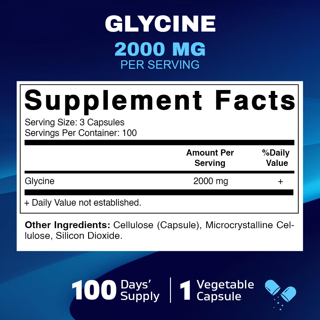 Glycine Supplement 2000mg Per Serving - 300 Vegetarian Capsules