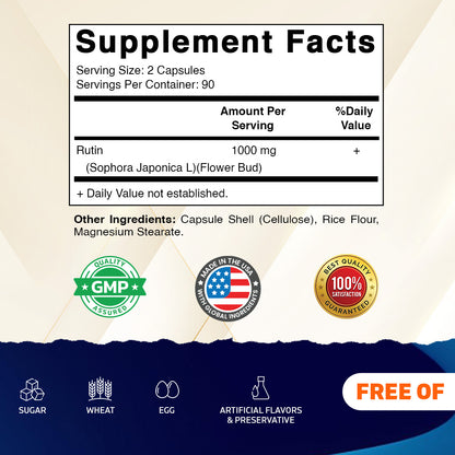 Rutin 1000mg Per Serving Supplement, 180 Capsules