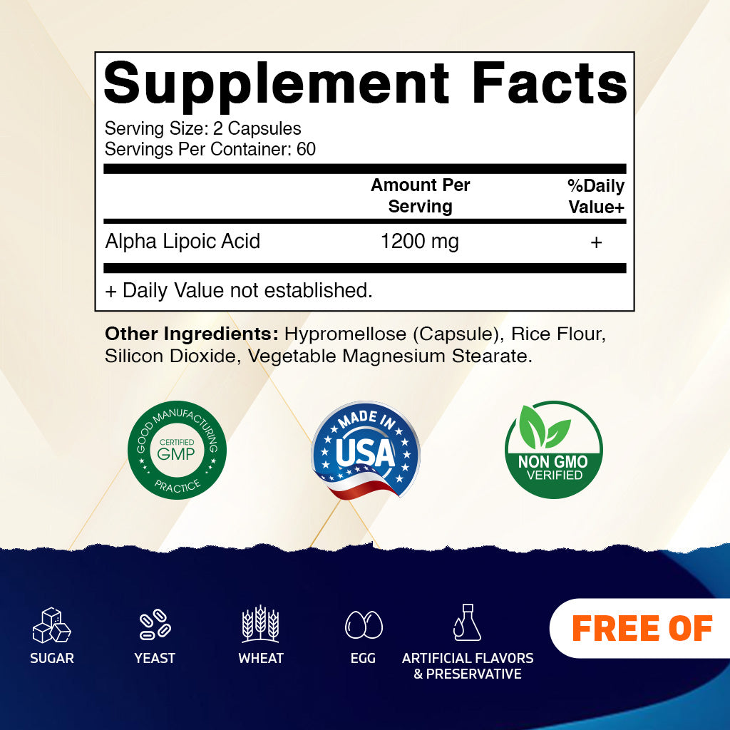 Vitamatic Alpha Lipoic Acid 1200mg Per Serving, 120 Capsules - Gluten Free, Vegetarian Capsules, Soy Free & Non-GMO