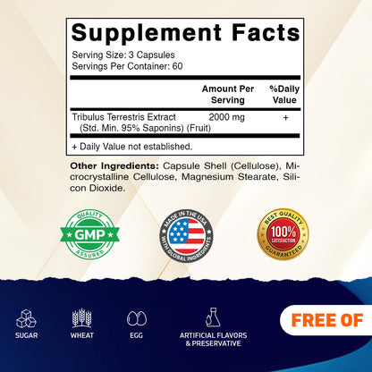 Tribulus Terrestris 2000mg per Serving, 180 Veg Capsules