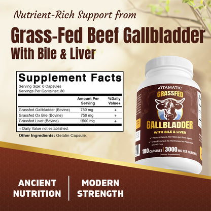 Vitamatic Grass-Fed Beef Gallblader with Bile & Liver 180 Capsules