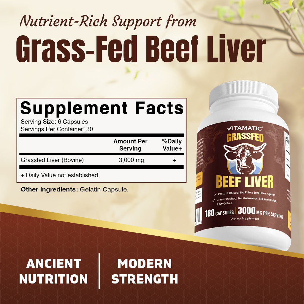 Vitamatic Grass Fed Beef Liver - 180 Capsules