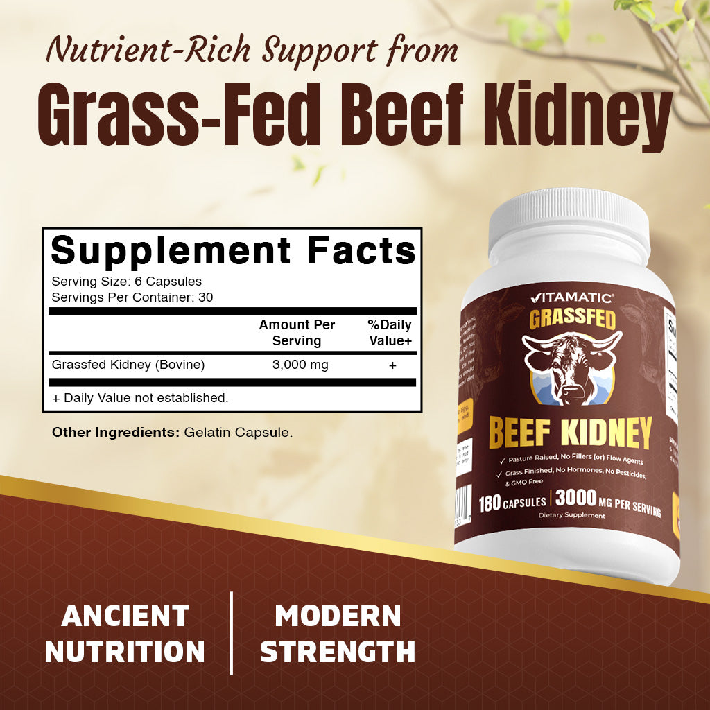 Vitamatic Grass Fed Beef Kidney with Liver - 180 Capsules
