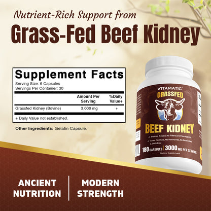 Vitamatic Grass Fed Beef Kidney with Liver - 180 Capsules