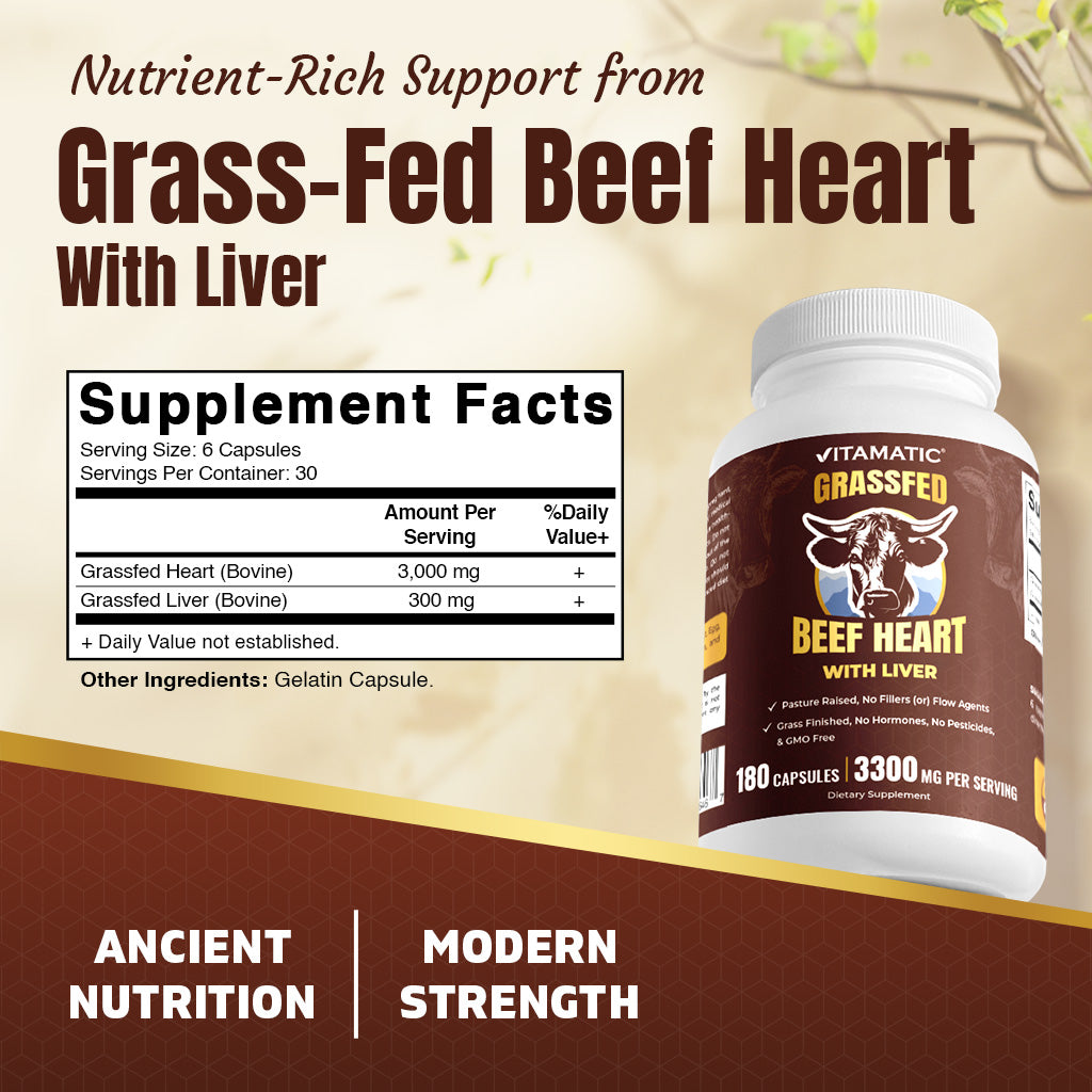 Vitamatic Grass Fed Beef Heart with Liver - 180 Capsules