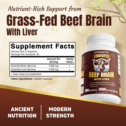Vitamatic Grass Fed Beef Brain with Liver - 180 Capsules