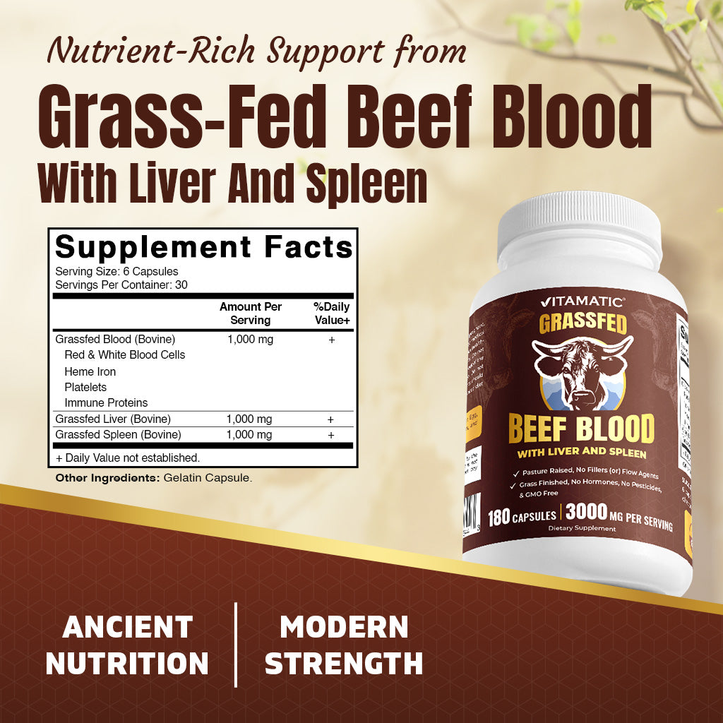 Vitamatic Grass Fed Beef Blood with Liver and Spleen - 180 Capsules