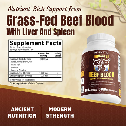 Vitamatic Grass Fed Beef Blood with Liver and Spleen - 180 Capsules
