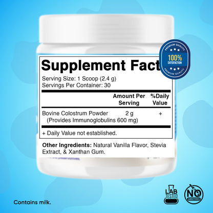 Bovine Colostrum 30% IgG Vanilla Flavored Powder