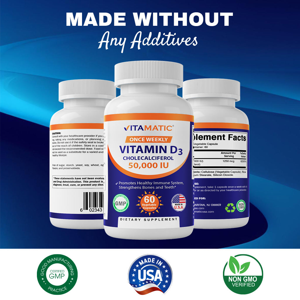 Vitamin D3 50,000 IU Weekly Dose - 60 Veggie Capsules